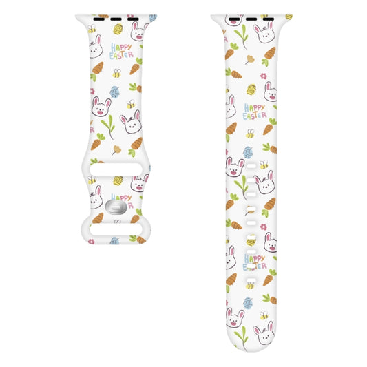 For Apple Watch Series 7 41mm Butterfly Buckle Easter Printed Silicone Watch Band(Gourd White) by bashfashion