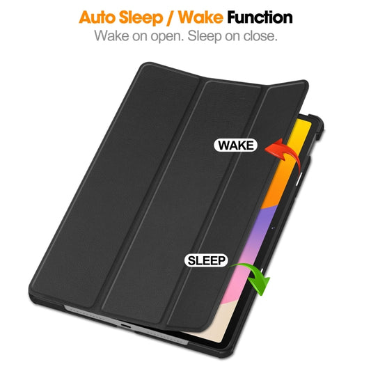 For Huawei Matepad SE 11 Custer Pure Color 3-Fold Holder Smart Leather Tablet Case(Black) by bashfashion