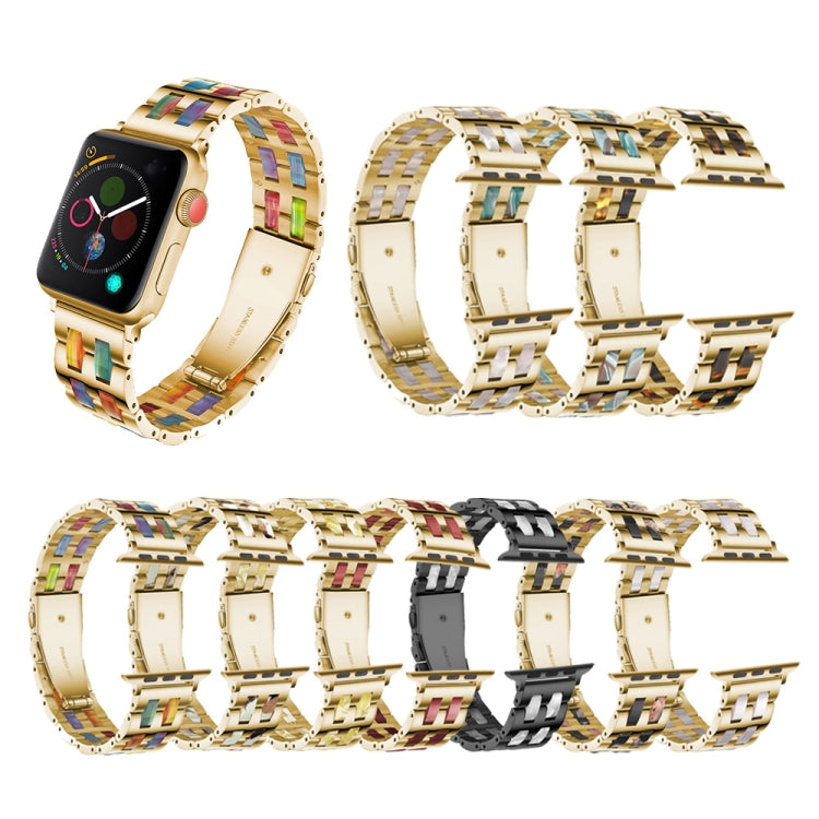 For Apple Watch 5 & 4 44mm / 3 & 2 & 1 42mm Stainless Steel + Resin Watch Band(Black Rose) by bashfashion