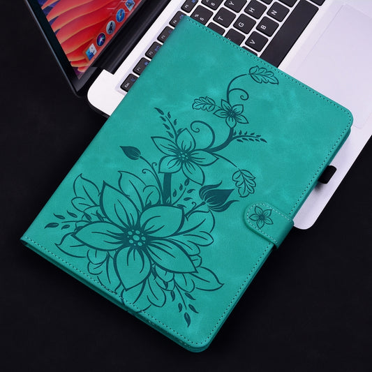 For Samsung Galaxy Tab S6 SM-T860 / SM-T865 Lily Embossed Leather Tablet Case with Pen(Green) by bashfashion