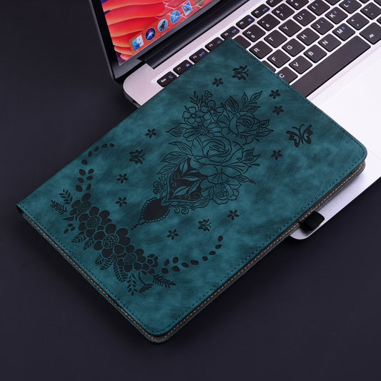 For Samsung Galaxy Tab S6 SM-T860/T865 Butterfly Rose Embossed Leather Tablet Case, without Pen(Dark Blue) by bashfashion