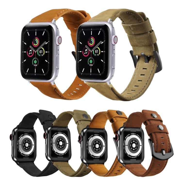 For Apple Watch 5 & 4 40mm / 3 & 2 & 1 38mm Leather Watch Band(Army Green) by bashfashion