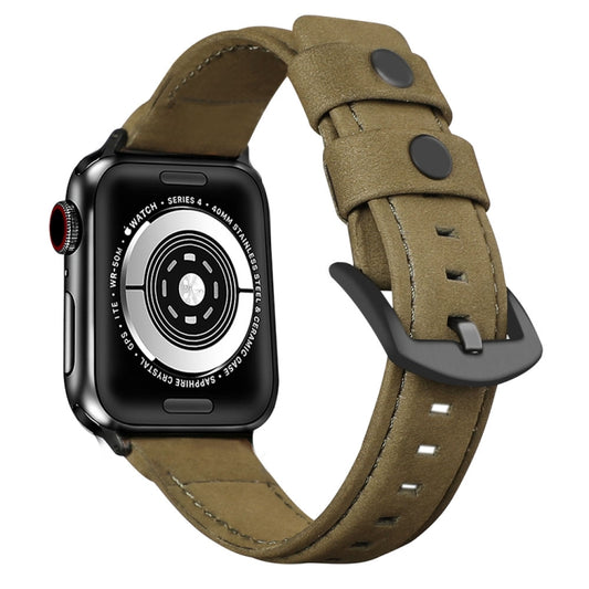 For Apple Watch 5 & 4 44mm / 3 & 2 & 1 42mm Leather Watch Band(Army Green) by bashfashion