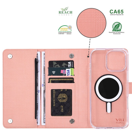 For iPhone 13 ViLi GHB-C Series RFID MagSafe Magnetic Flip Leather Phone Case(Pink) by ViLi