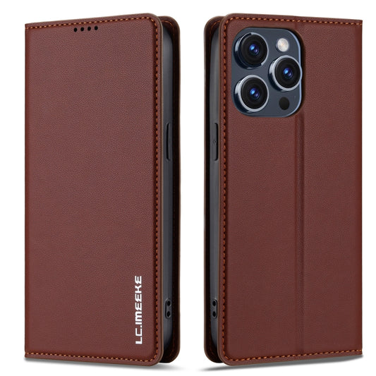 For iPhone 14 Pro LC.IMEEKE L1 Series Frosted Fine Texture PU Phone Case(Brown) by LC.IMEEKE