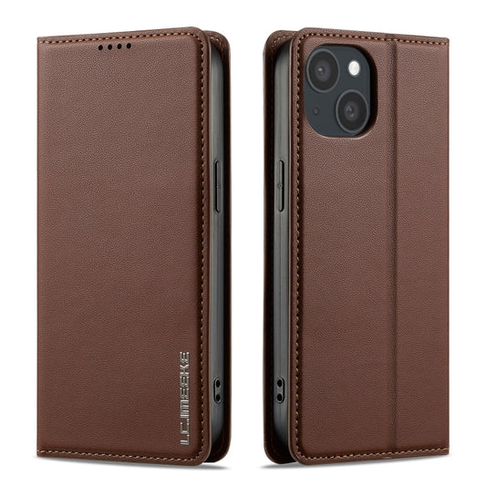 For iPhone 15 LC.IMEEKE L1 Series Frosted Fine Texture PU Phone Case(Brown) by LC.IMEEKE