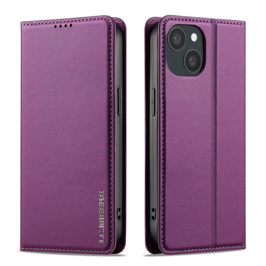 For iPhone 15 LC.IMEEKE L1 Series Frosted Fine Texture PU Phone Case(Purple) by LC.IMEEKE