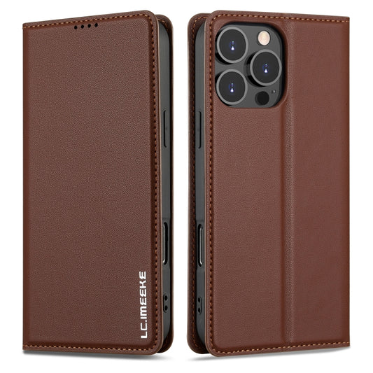 For iPhone 16 Pro LC.IMEEKE L1 Series Frosted Fine Texture PU Phone Case(Brown) by LC.IMEEKE