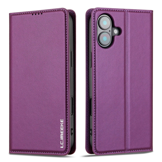 For iPhone 16 Plus LC.IMEEKE L1 Series Frosted Fine Texture PU Phone Case(Purple) by LC.IMEEKE