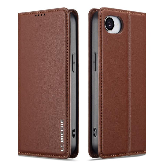 For iPhone 16e LC.IMEEKE L1 Series Frosted Fine Texture PU Phone Case(Brown) by LC.IMEEKE