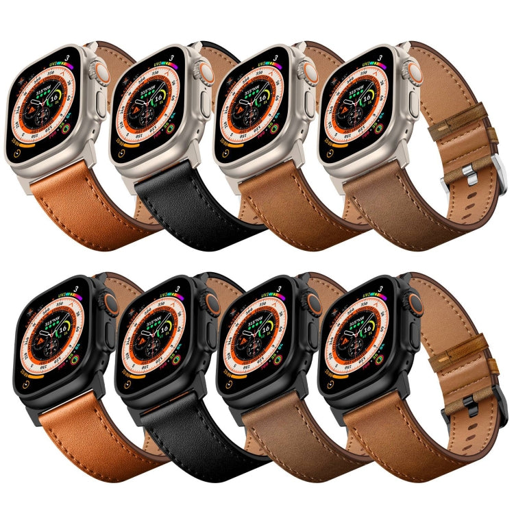 For Apple Watch Series 3 42mm Wilderness Top-grain Leather Watch Band(Black Connector Red Brown) by bashfashion