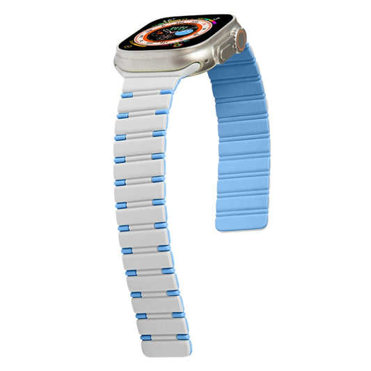 For Apple Watch SE 44mm Two-color Magnetic Silicone Watch Band(Antique White Mist Blue) by bashfashion