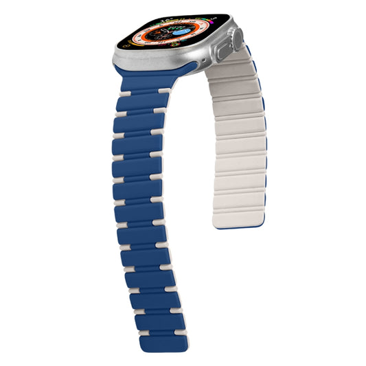 For Apple Watch Series 5 44mm Two-color Magnetic Silicone Watch Band(Dark Blue White) by bashfashion
