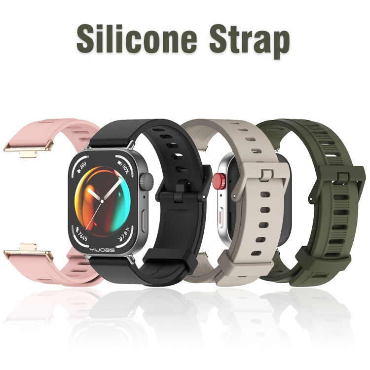 For Huawei Watch Fit3 MIJOBS Flat Hole Silicone Watch Band(Army Green Silver) by MIJOBS