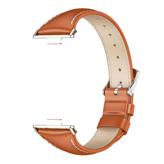 For Huawei Watch Fit3 MIJOBS Slim Genuine Leather Watch Band(Orange Light Gold) by MIJOBS