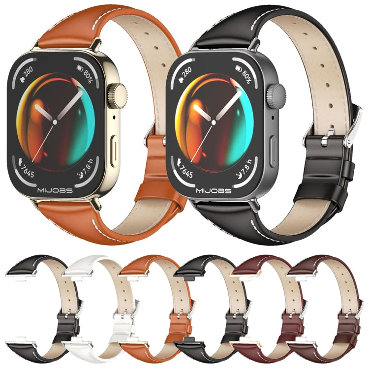 For Huawei Watch Fit3 MIJOBS Slim Genuine Leather Watch Band(Black Silver) by MIJOBS