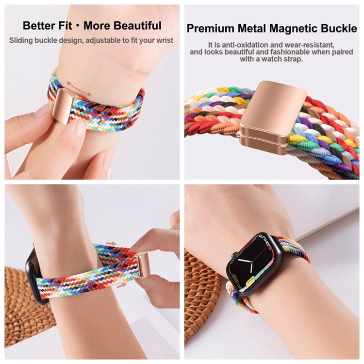 For Apple Watch Series 8 41mm Slim Magnetic Buckle Nylon Braided Watch Band(Z Pattern White Rainbow) by bashfashion