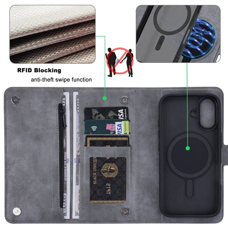 For iPhone 16 ViLi GVS Series MagSafe Magnetic RFID Leather Phone Case(Grey) by ViLi