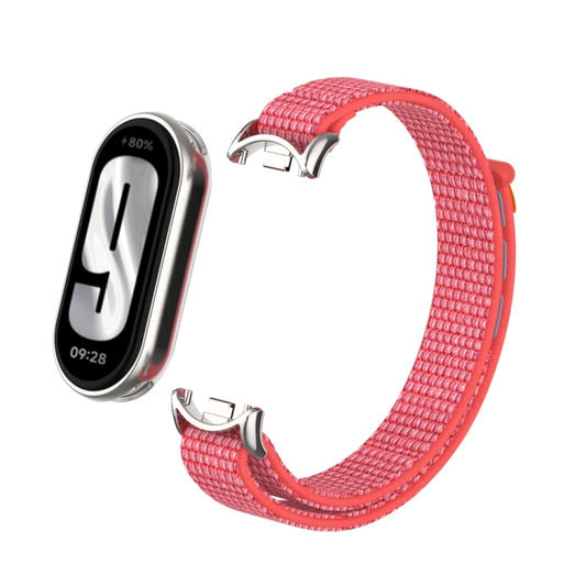 For Xiaomi Smart Band 9 / 8 Metal Connector + Loop Nylon Hook and Loop Fastener Watch Band(Hibiscus Powder) by bashfashion