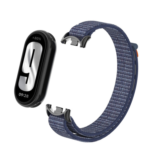 For Xiaomi Smart Band 9 / 8 Metal Connector + Loop Nylon Hook and Loop Fastener Watch Band(Midnight Blue) by bashfashion