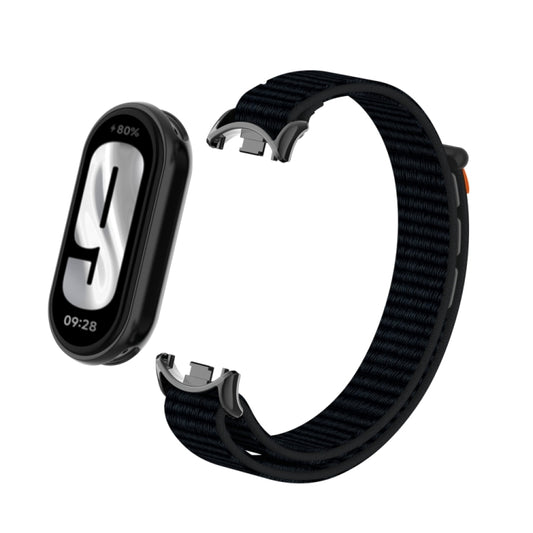 For Xiaomi Smart Band 9 / 8 Metal Connector + Loop Nylon Hook and Loop Fastener Watch Band(Dark Black) by bashfashion