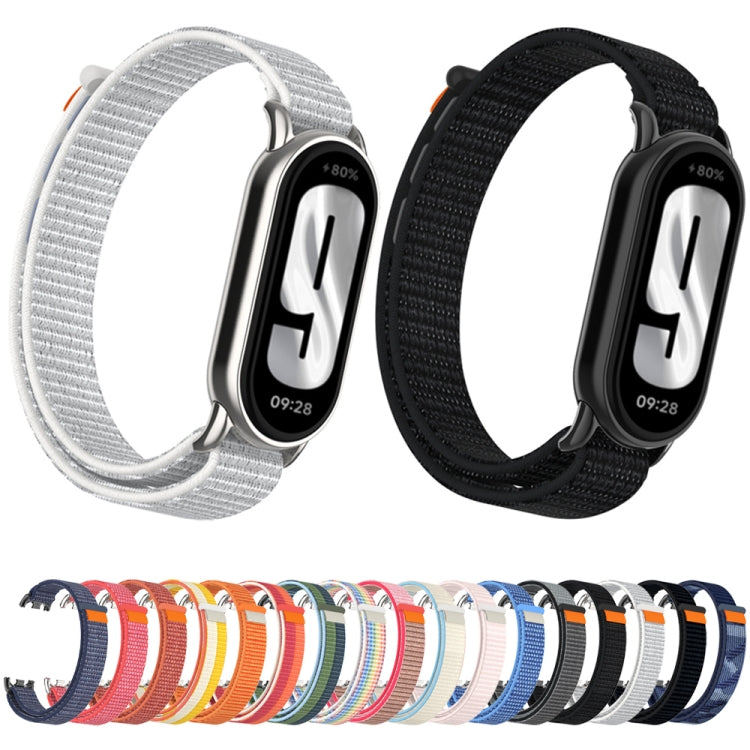 For Xiaomi Smart Band 9 / 8 Metal Connector + Loop Nylon Hook and Loop Fastener Watch Band(Orange) by bashfashion