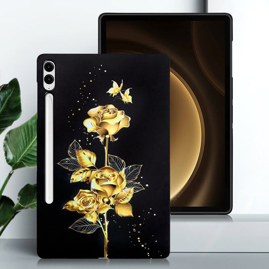 For Samsung Galaxy Tab S9+ / S9 FE+ Color Painting Pattern Smart Tablet TPU Case(Golden Rose) by bashfashion