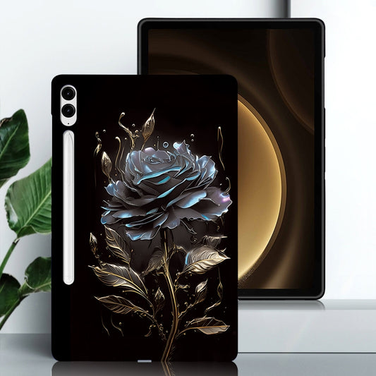 For Samsung Galaxy Tab S9+ / S9 FE+ Color Painting Pattern Smart Tablet TPU Case(Black Rose) by bashfashion
