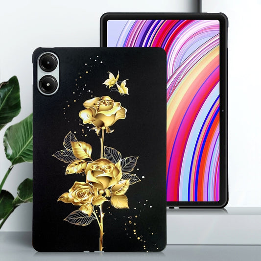For Redmi Pad Pro / Pad Pro 5G Color Painting Pattern Smart Tablet TPU Case(Golden Rose) by bashfashion