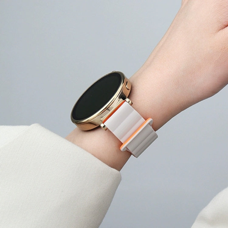 20mm Solid Color Magnetic Silicone Watch Band(White Orange) by bashfashion