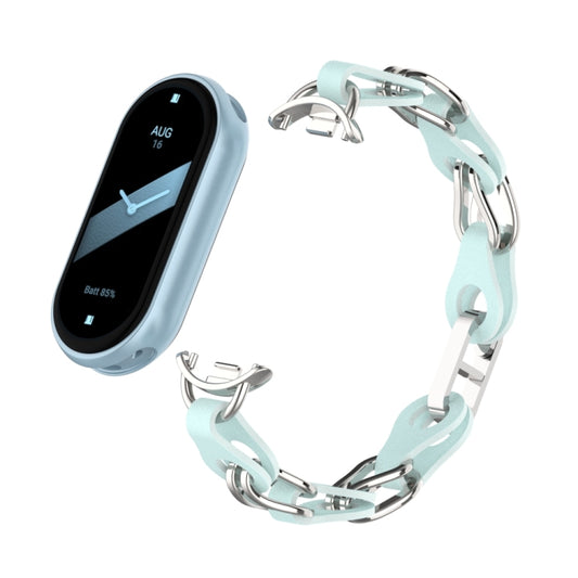 For Xiaomi Smart Band 9 Fashion Hollow Metal Leather Chain Watch Band(Sky Mirror Blue) by bashfashion