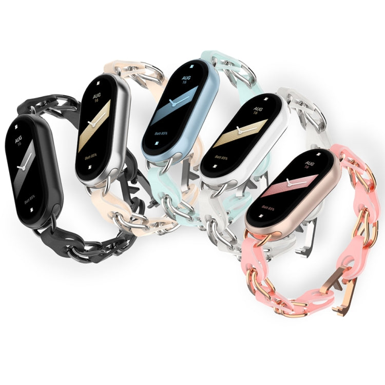 For Xiaomi Smart Band 9 Fashion Hollow Metal Leather Chain Watch Band(Starlight) by bashfashion