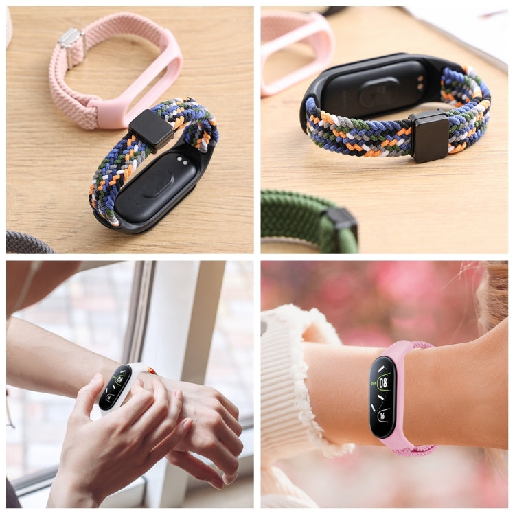 For Xiaomi Smart Band 9 / 8 Nylon Braided Loop Magnetic Buckle Integrated Watch Band(White Rainbow) by bashfashion