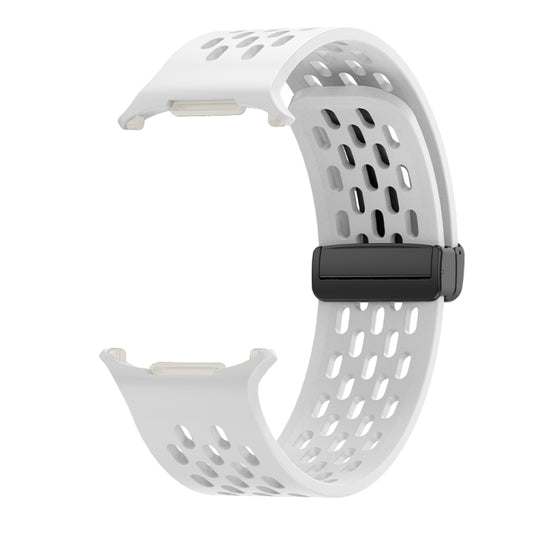 For Samsung Galaxy Watch Ultra 47mm / Ultra 2025 Hole Style Plastic Connector Magnetic Folding Buckle Silicone Watch Band(White) by bashfashion