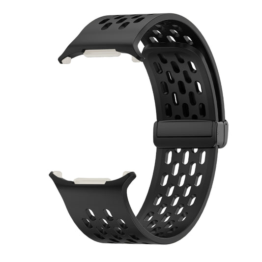 For Samsung Galaxy Watch Ultra 47mm / Ultra 2025 Hole Style Plastic Connector Magnetic Folding Buckle Silicone Watch Band(Black) by bashfashion