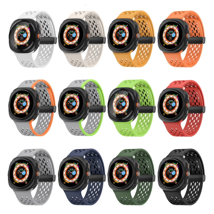 For Samsung Galaxy Watch Ultra 47mm / Ultra 2025 Hole Style Plastic Connector Magnetic Folding Buckle Silicone Watch Band(Starlight) by bashfashion