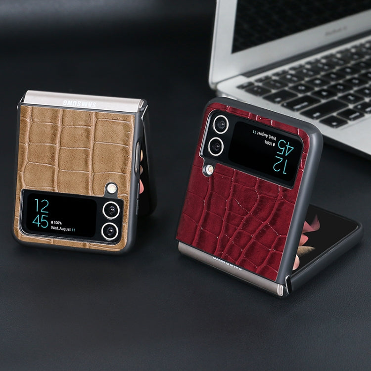 For Samsung Galaxy Z Flip4 VIETAO Crocodile Texture PU Leather Phone Case(Brown) by VIETAO