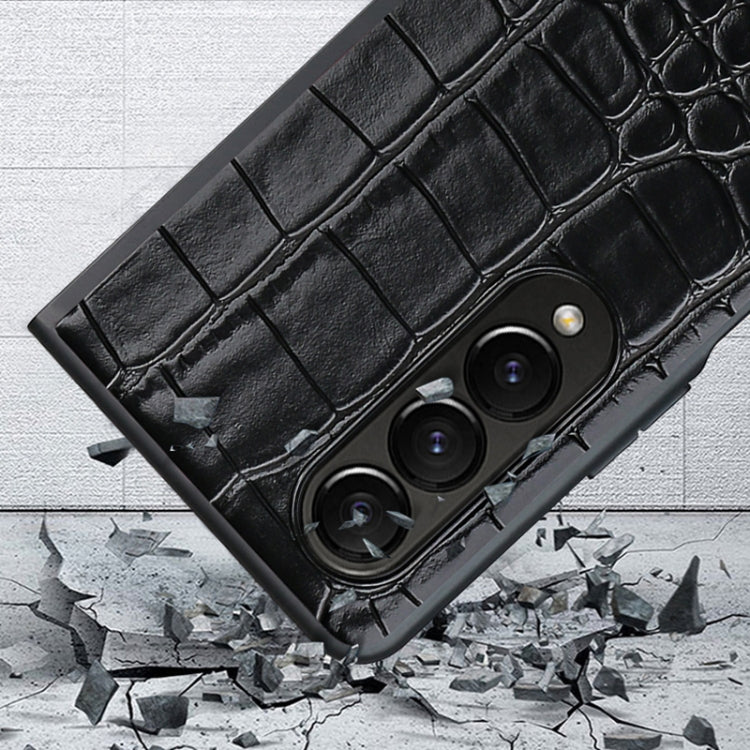 For Samsung Galaxy Z Fold3 5G VIETAO Crocodile Texture PU Leather Phone Case(Black) by VIETAO