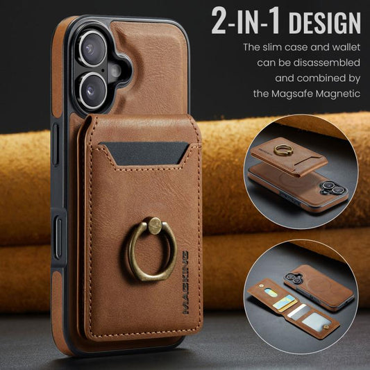 For iPhone 17 MAGKING K1 MagSafe Detachable Wallet RFID Back Cover Phone Case(Brown) by MAGKING