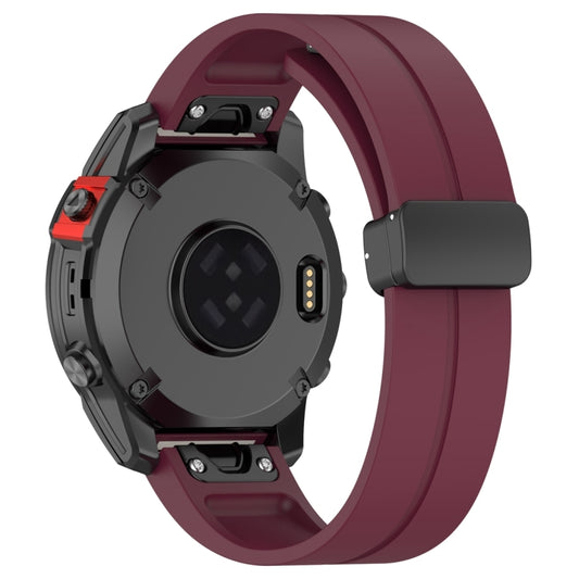 For Garmin Fenix 7X Magnetic Folding Black Buckle Silicone Watch Band(Wine Red) by bashfashion