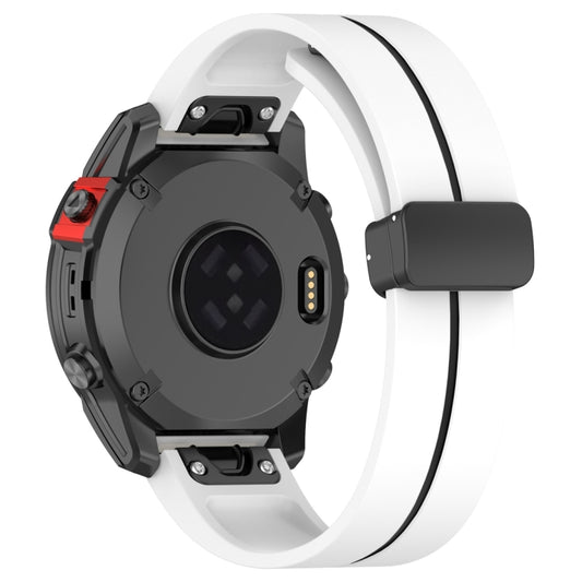For Garmin Fenix 7X Two Color Magnetic Folding Black Buckle Silicone Watch Band(White Black) by bashfashion
