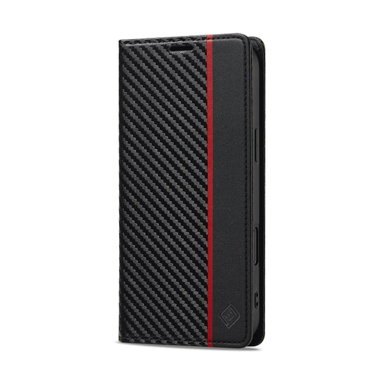 For iPhone 16 LC.IMEEKE Carbon Fiber Leather Phone Case(Vertical Black) by LC.IMEEKE