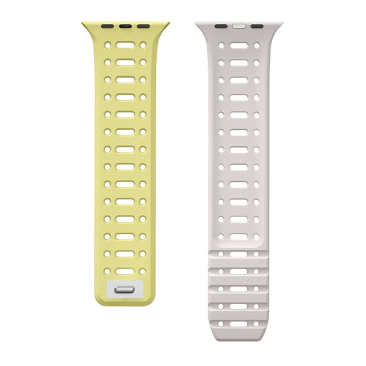 For Apple Watch SE 2023 44mm Single Pin Magnetic Silicone Watch Band(Yellow Grey) by bashfashion