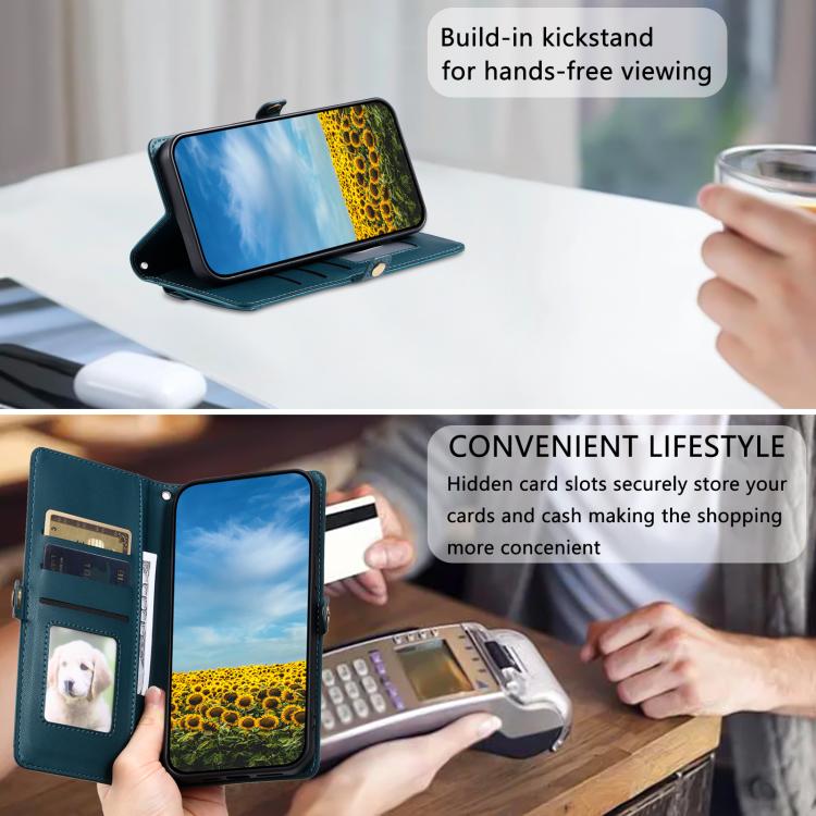 For iPhone 16e Wallet Multi-card Slot Leather Phone Case with Lanyard(Green) by bashfashion