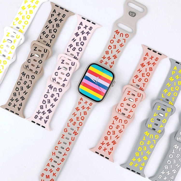 For Apple Watch Series 10 46mm English Letters Style Butterfly Buckle Silicone Watch Band(White Black) by bashfashion