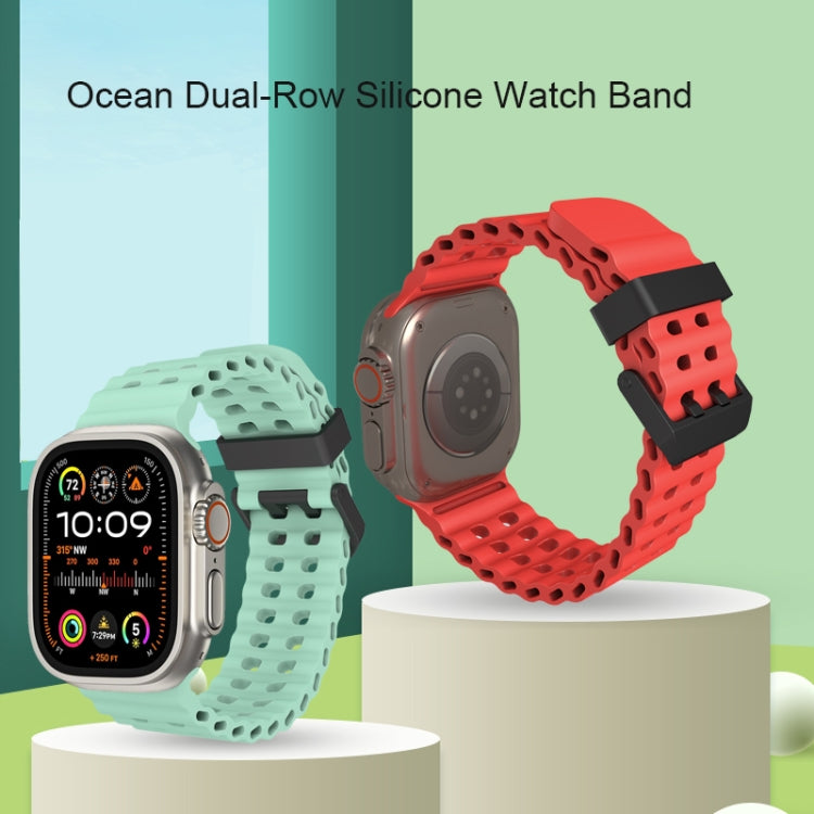 For Apple Watch SE 2023 44mm Ocean Dual-Row Hole Silicone Watch Band(White) by bashfashion