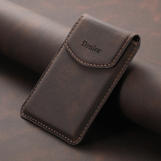 Denior V12 MagSafe Magnetic Phone PU Card Sleeve(Brown) by Denior