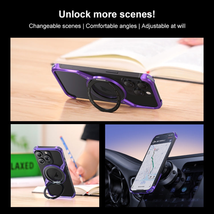 For iPhone 16 Frameless Rotation Holder Magsafe Metal Phone Case(Dark Purple) by bashfashion