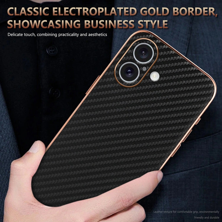 For iPhone 16 AZNS Electroplated Edge Carbon Fiber Texture Phone Case(Brown) by AZNS