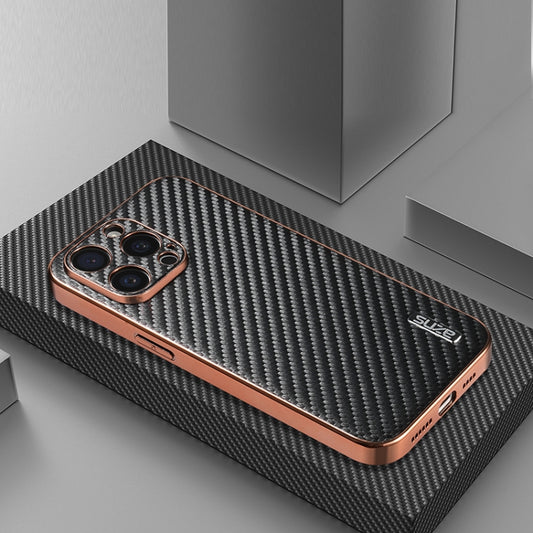 For iPhone 15 Pro Max AZNS Electroplated Edge Carbon Fiber Texture Phone Case(Black) by AZNS
